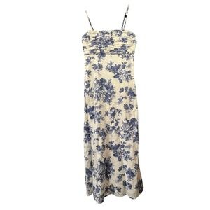 Abercrombie & Fitch Linen Cotton Floral Strapless Maxi Dress SZ MT Tropical Vaca